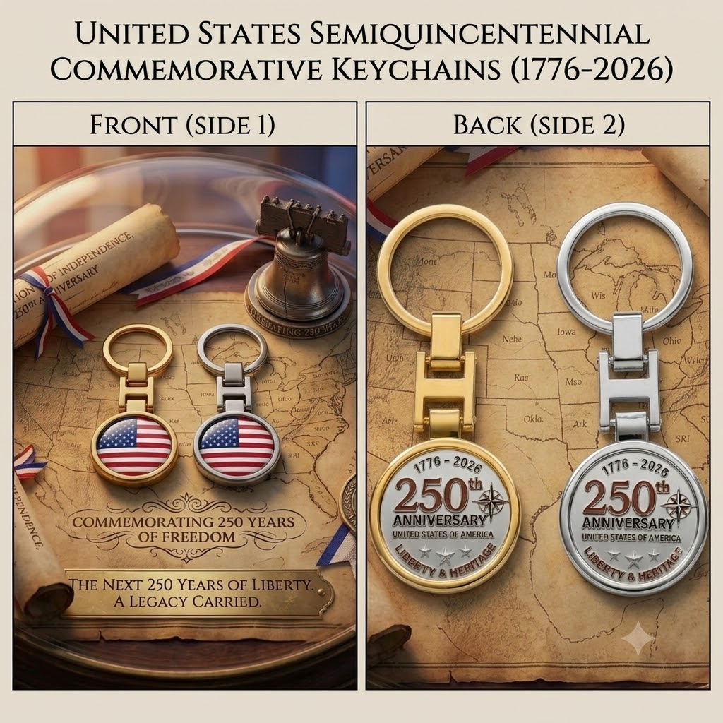 USA 250th  Anniversary Keychain Double Sided 1776-2026 Commemorative