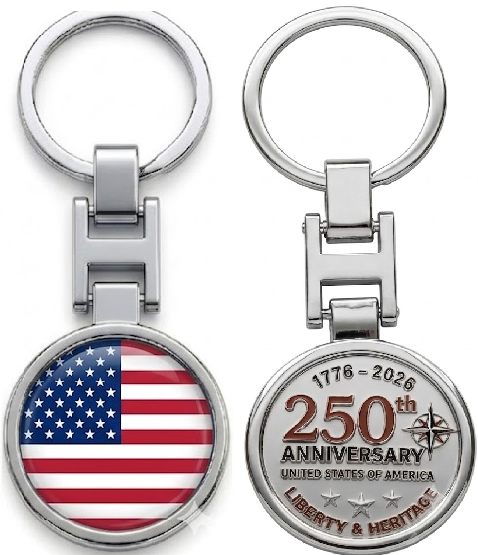 USA 250th  Anniversary Keychain Double Sided 1776-2026 Commemorative