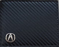 Acura Carbon Fiber / Plain Black Options Bi-Fold Wallet with 3D Metal Logo RFID Blocking