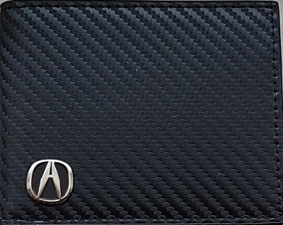 Acura Carbon Fiber / Plain Black Options Bi-Fold Wallet with 3D Metal Logo RFID Blocking