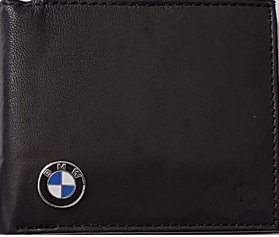 BMW Carbon Fiber / Plain Black Options Bi-Fold Wallet with 3D Metal Logo RFID Blocking