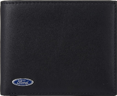Ford Carbon Fiber / Plain Black Options Bi-Fold Wallet with 3D Metal Logo RFID Blocking
