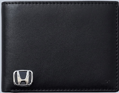 Honda Carbon Fiber / Plain Black Options Bi-Fold Wallet with 3D Metal Logo RFID Blocking