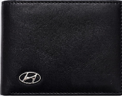 Hyundai Carbon Fiber / Plain Black Options Bi-Fold Wallet with 3D Metal Logo RFID Blocking