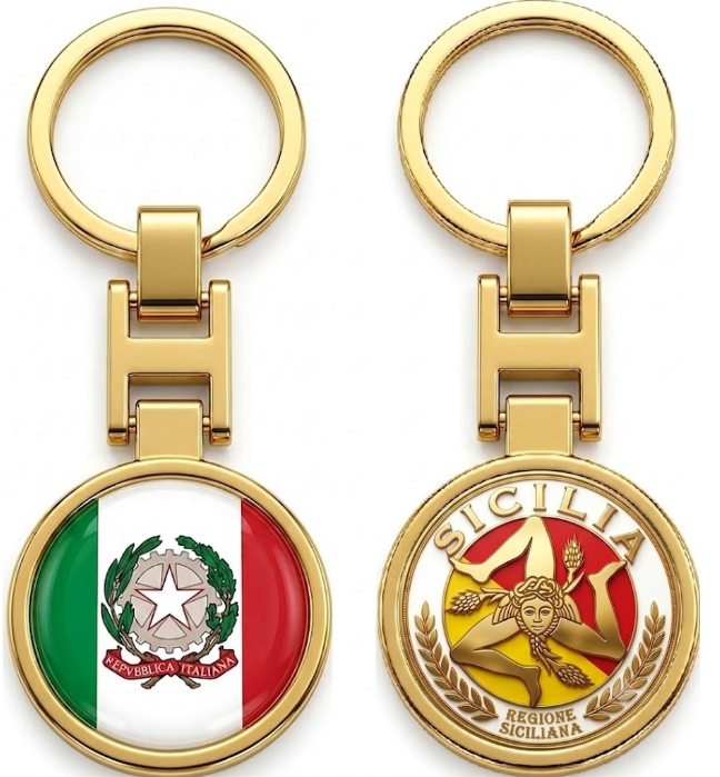 Italy-USA & Sicilia Dual Logo Gold / Chrome Plated Key Chains