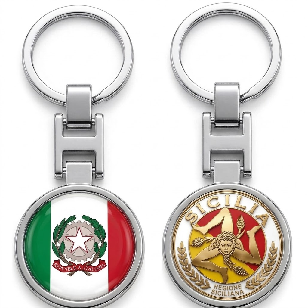 Italy-USA & Sicilia Dual Logo Gold / Chrome Plated Key Chains