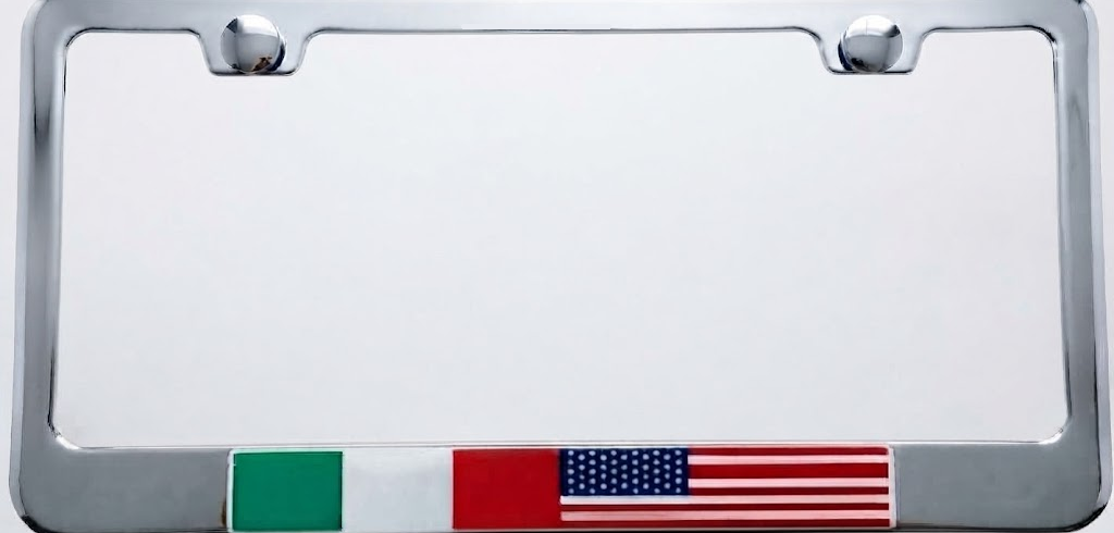 Italian American Flag License Plate Frame – Sporty Carbon Fiber /Shiny Stainless Steel
