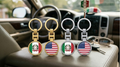 Italy & USA Dual-Heritage Keychain, Gold or Chrome Plated