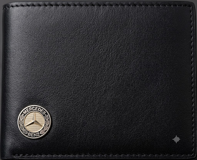 Mercedes-Benz Carbon Fiber / Plain Black Options Bi-Fold Wallet with 3D Metal Logo RFID Blocking