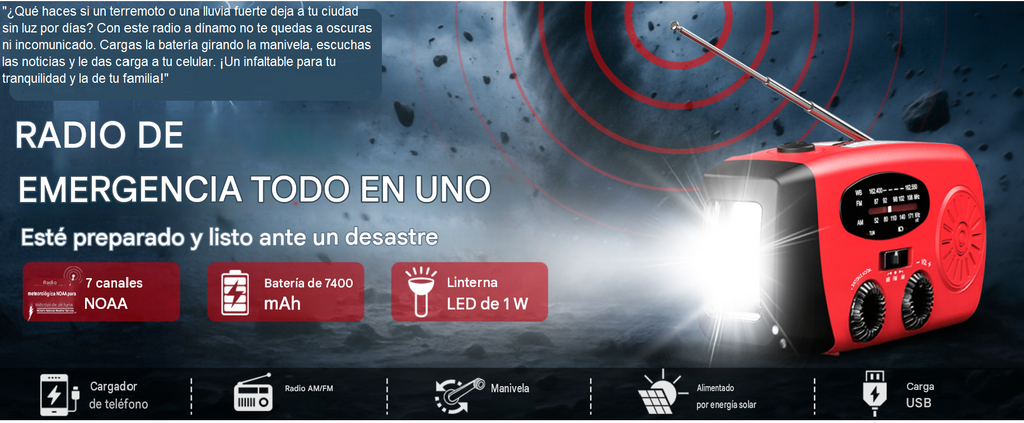 Peru - Pack x5 Radios de Emergencia AM/FM a Manivela + Cargador de Auto Gratis