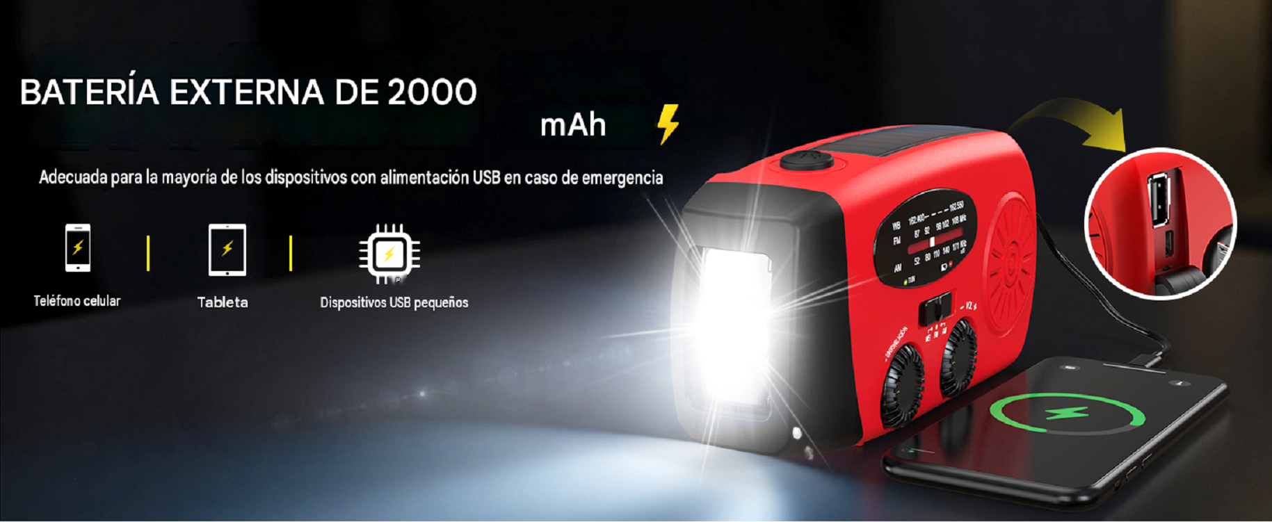 Peru - Pack x5 Radios de Emergencia AM/FM a Manivela + Cargador de Auto Gratis