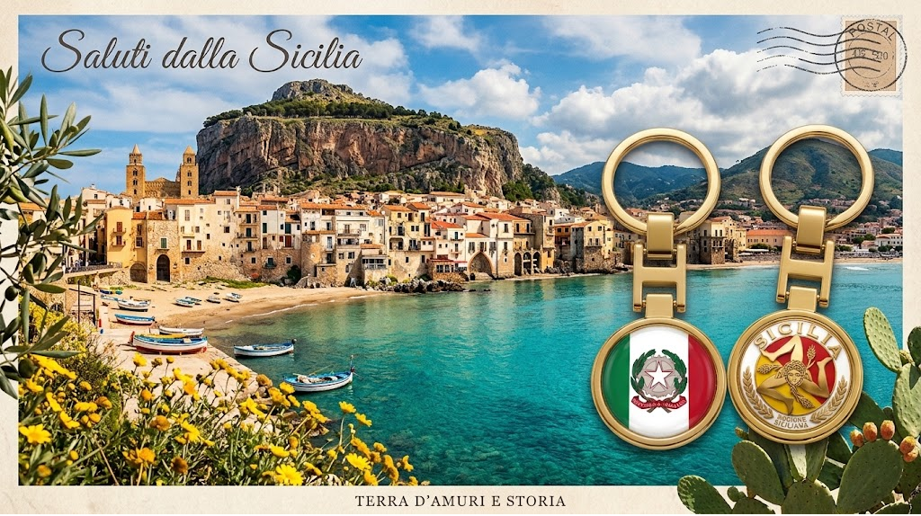 Italy-USA & Sicilia Dual Logo Gold / Chrome Plated Key Chains