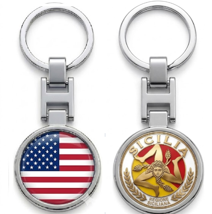 Italy-USA & Sicilia Dual Logo Gold / Chrome Plated Key Chains