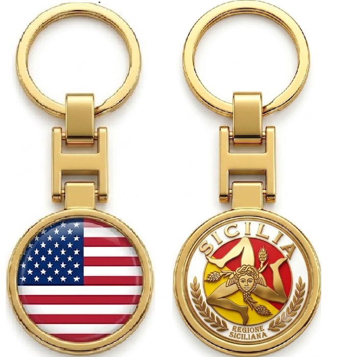 Italy-USA & Sicilia Dual Logo Gold / Chrome Plated Key Chains