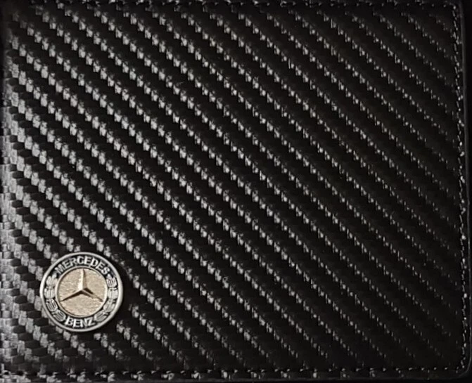 Mercedes-Benz Carbon Fiber Bi-Fold Wallet with 3D Metal Logo RFID Blocking