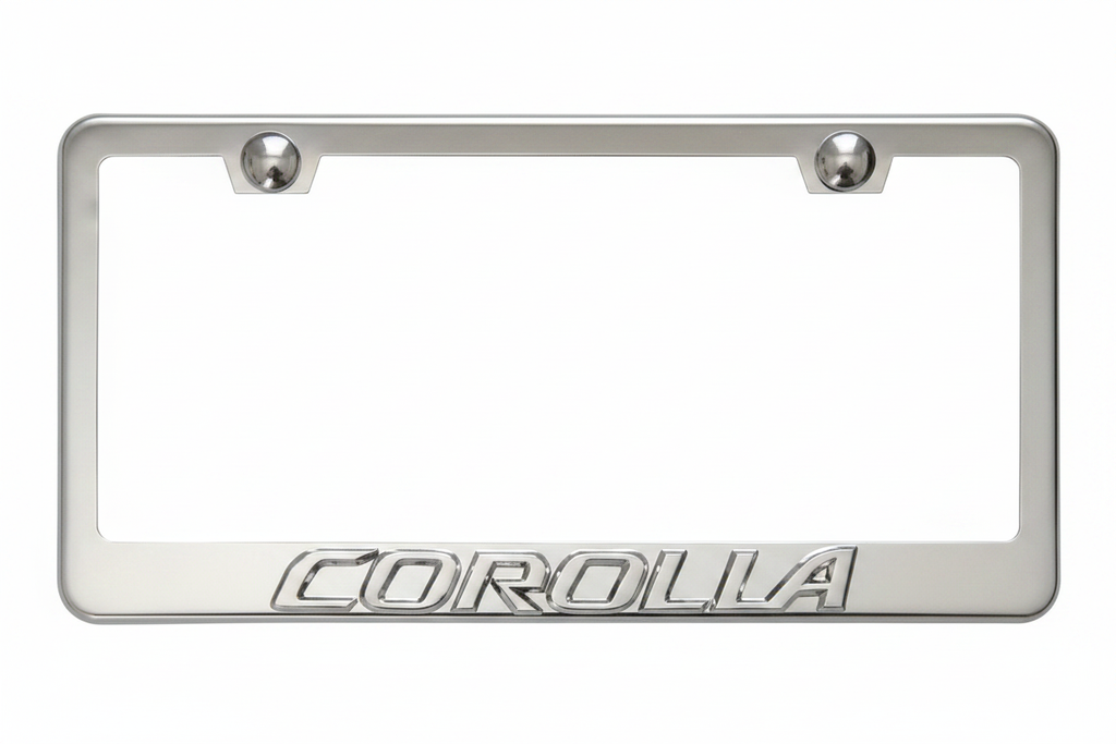 Corolla 3D Stainless Steel License Plate Frame - Silver Lettering
