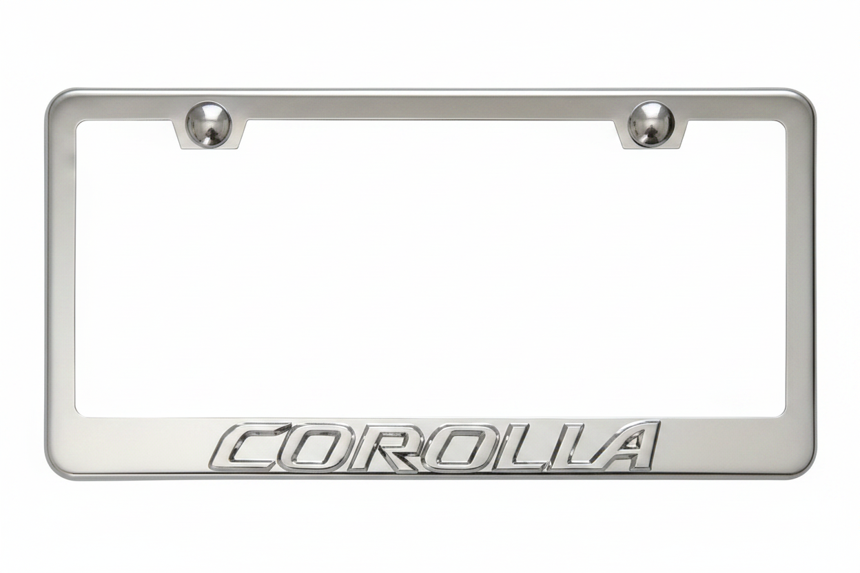 Corolla 3D Stainless Steel License Plate Frame - Silver Lettering