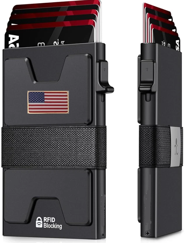 USA American Flag Minimalist Pop Up Wallet RFID Blocking with Elastic Band