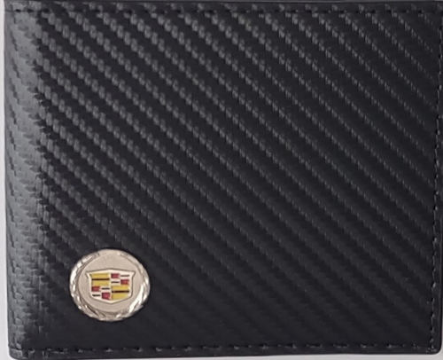 Cadillac Carbon Fiber Bi-Fold Wallet with 3D Metal Logo RFID Blocking