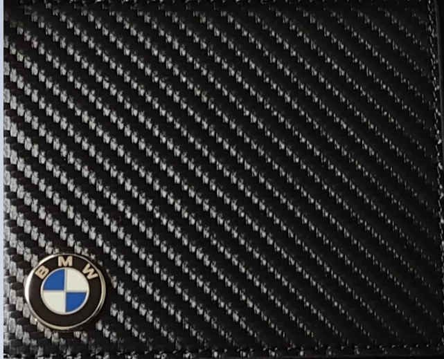 BMW Carbon Fiber Bi-Fold Wallet with 3D Metal Logo RFID Blocking