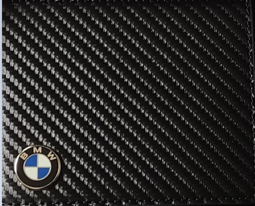 BMW Carbon Fiber Bi-Fold Wallet with 3D Metal Logo RFID Blocking