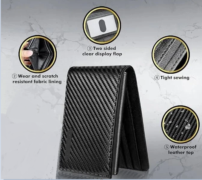Lexus Bi-Fold Wallet features: wear & scratch resistant lining, two-sided clear display flap, tight sewing, waterproof leather top