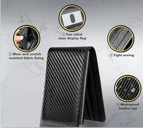 Lexus Bi-Fold Wallet features: wear & scratch resistant lining, two-sided clear display flap, tight sewing, waterproof leather top