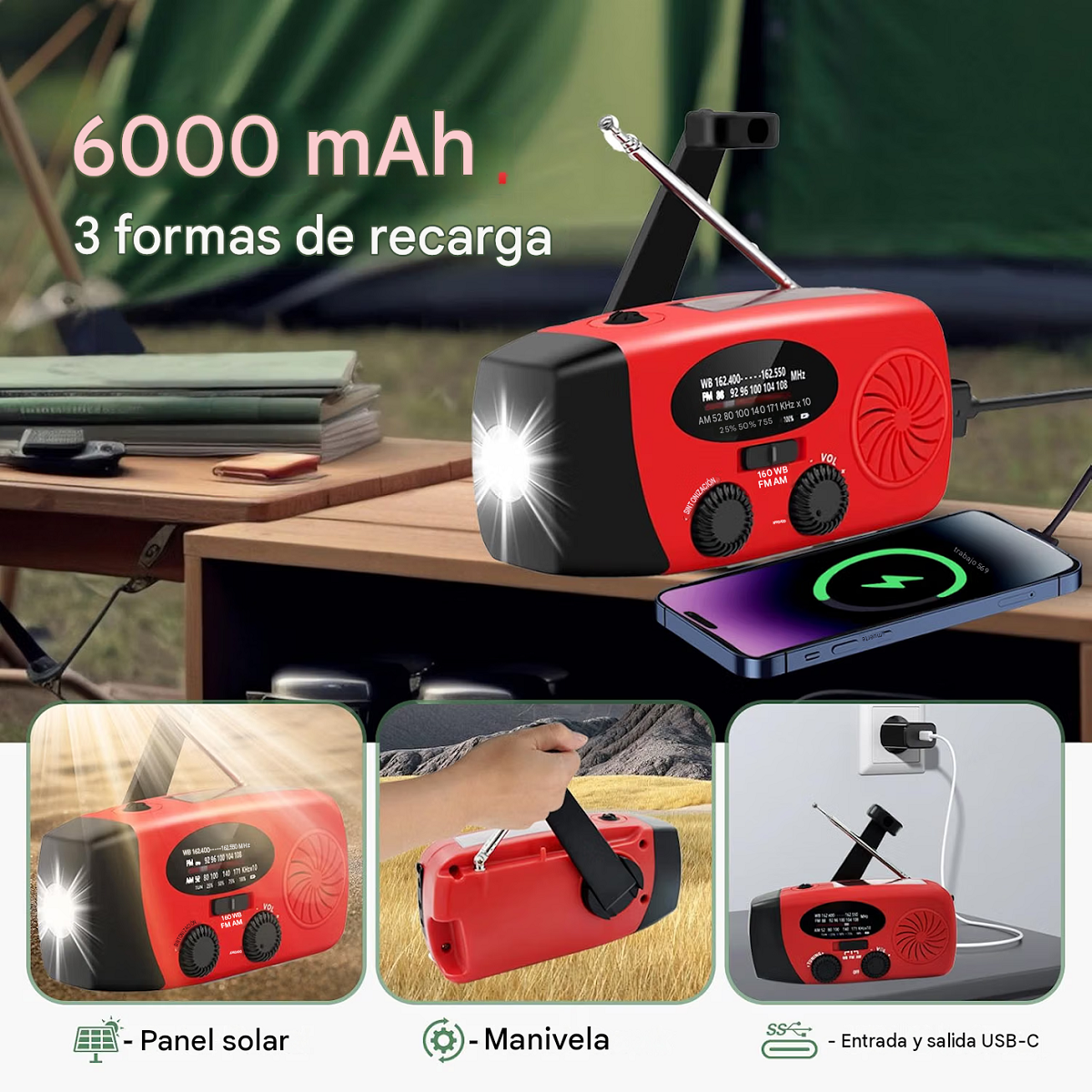 Perú - Paquete de 4 radios de emergencia AM/FM con manivela + cargador de coche | S/. 630 PEN